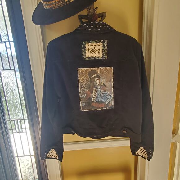 Restyled Handsewn One of a Kind Denim Jacket .Wearable‎ Art .Sz L - Picture 7 of 9